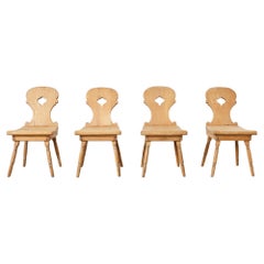 Used Set of Four 19th Century Primitive Swedish Folk Art Pine Chairs