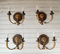 Set of Four 19th Century Regency Carved Ebonized & Gilt Lions Head Wall Lights