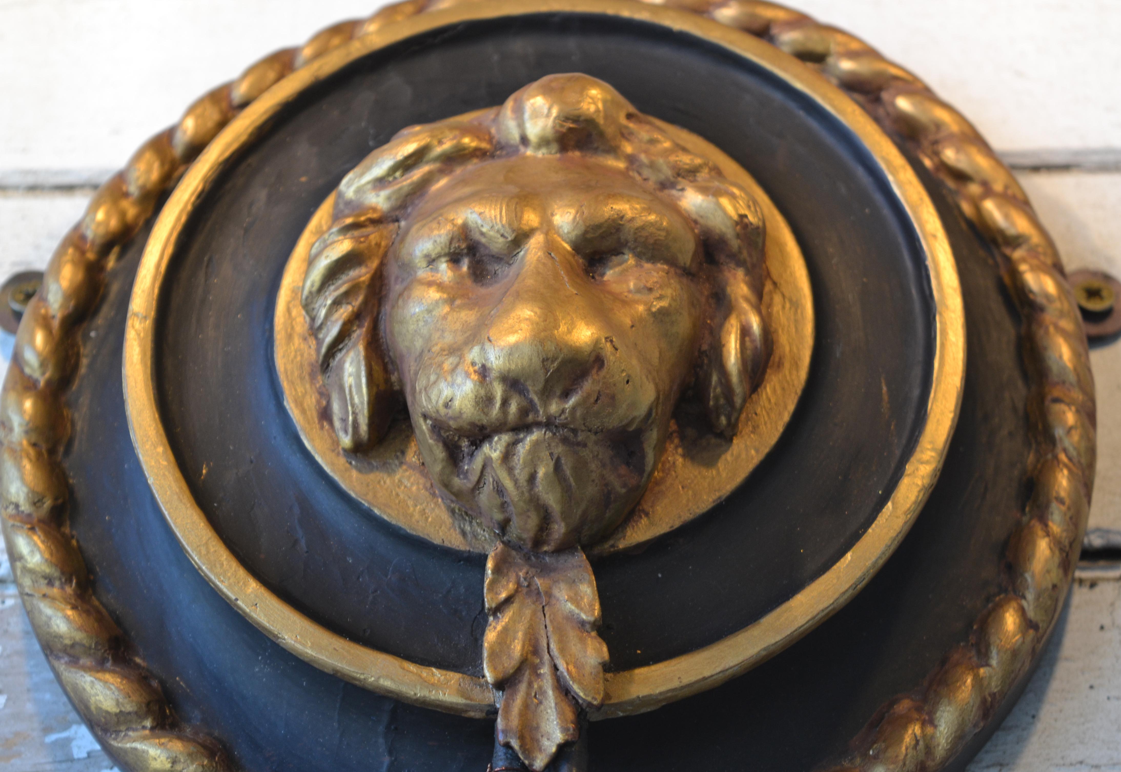 Set of Four 19th Century Regency Carved Ebonized & Gilt Lions Head Wall Lights For Sale 2