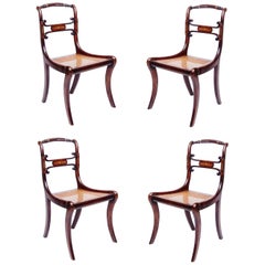 Set of Four 19th Century Regency Faux Rosewood Cane Chairs with Brass Inlay
