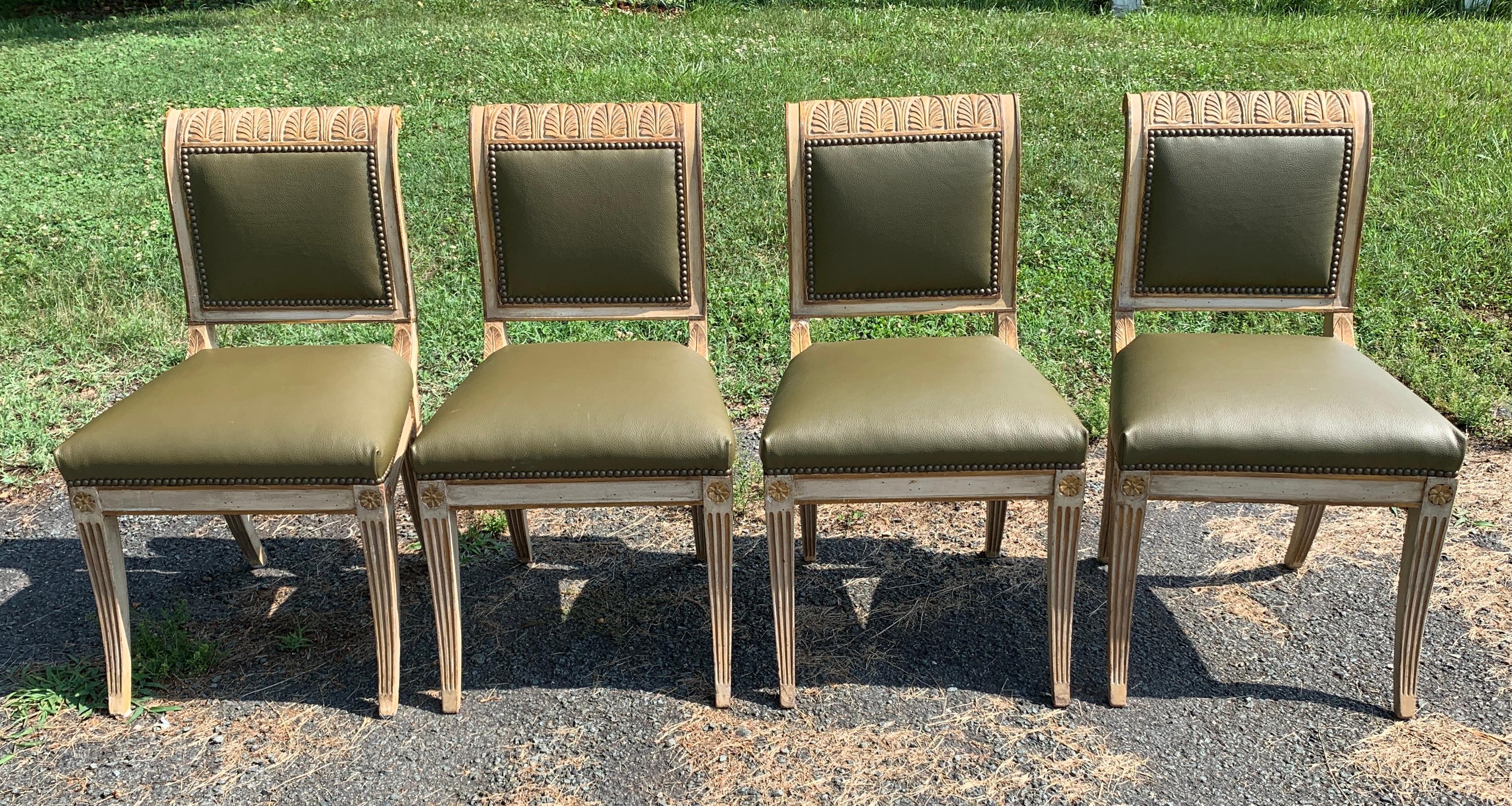 Hand-Carved Set of Four 19th Century Regency Style Dining Chairs