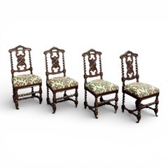 Set of Four 19th Century Renaissance / Louis XIII Style Barley Twist Side Chairs