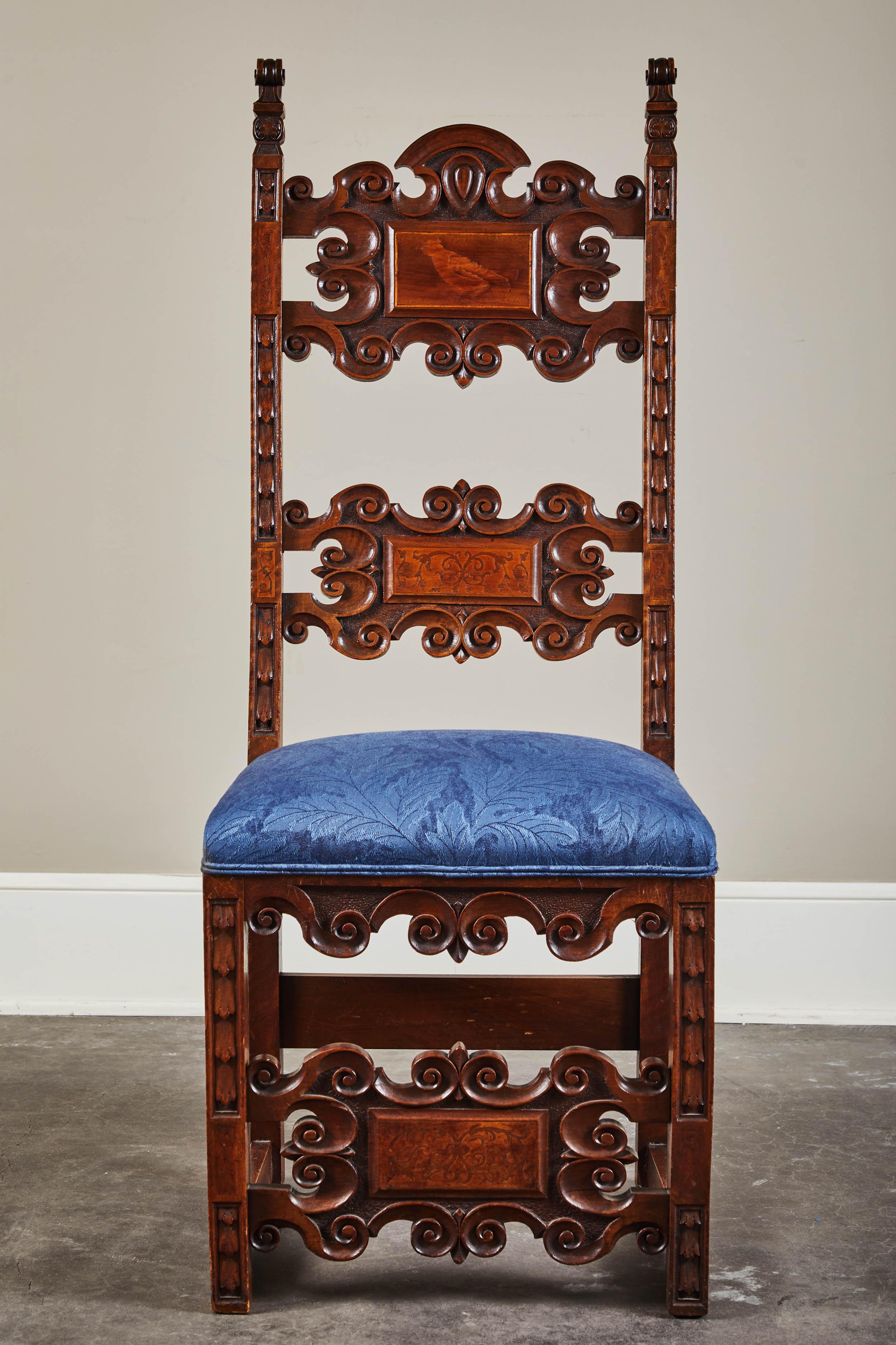 Renaissance Revival Set of Four 19th Century Spanish Walnut Renaissance Style Dining Chairs For Sale
