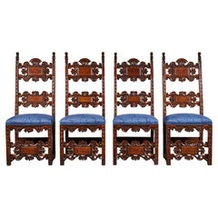 Set of Four 19th Century Spanish Walnut Renaissance Style Dining Chairs