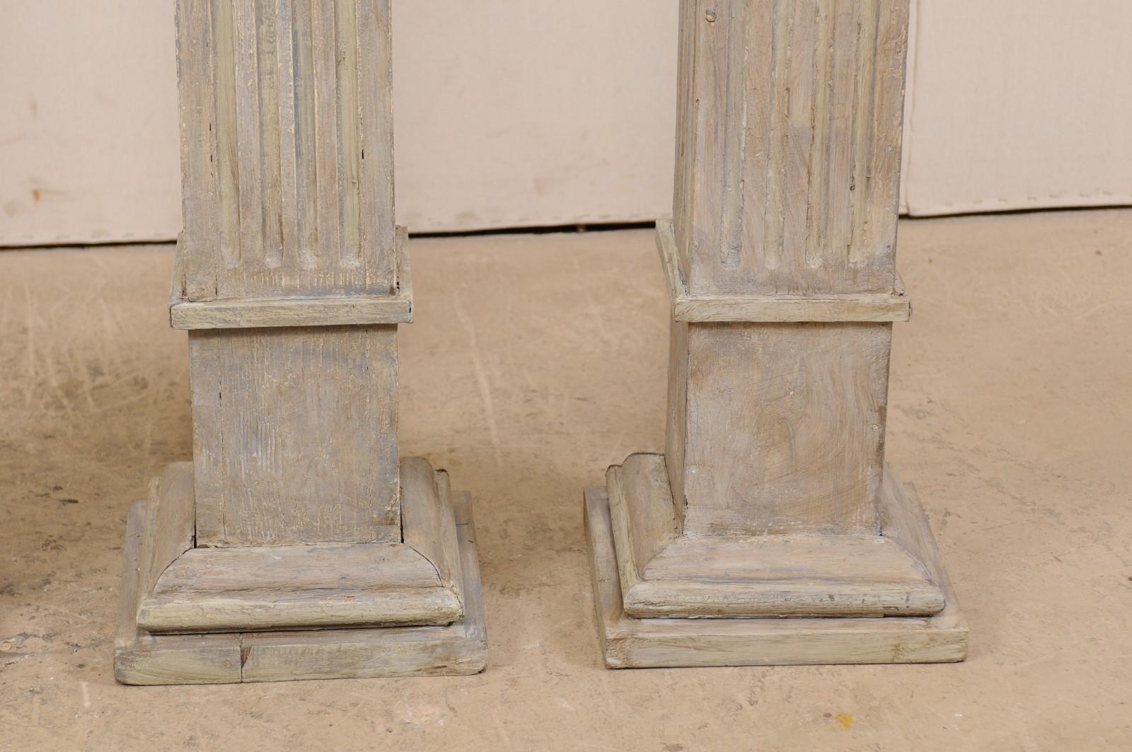 Set of Four 19th Century Square Fluted Painted Columns 5