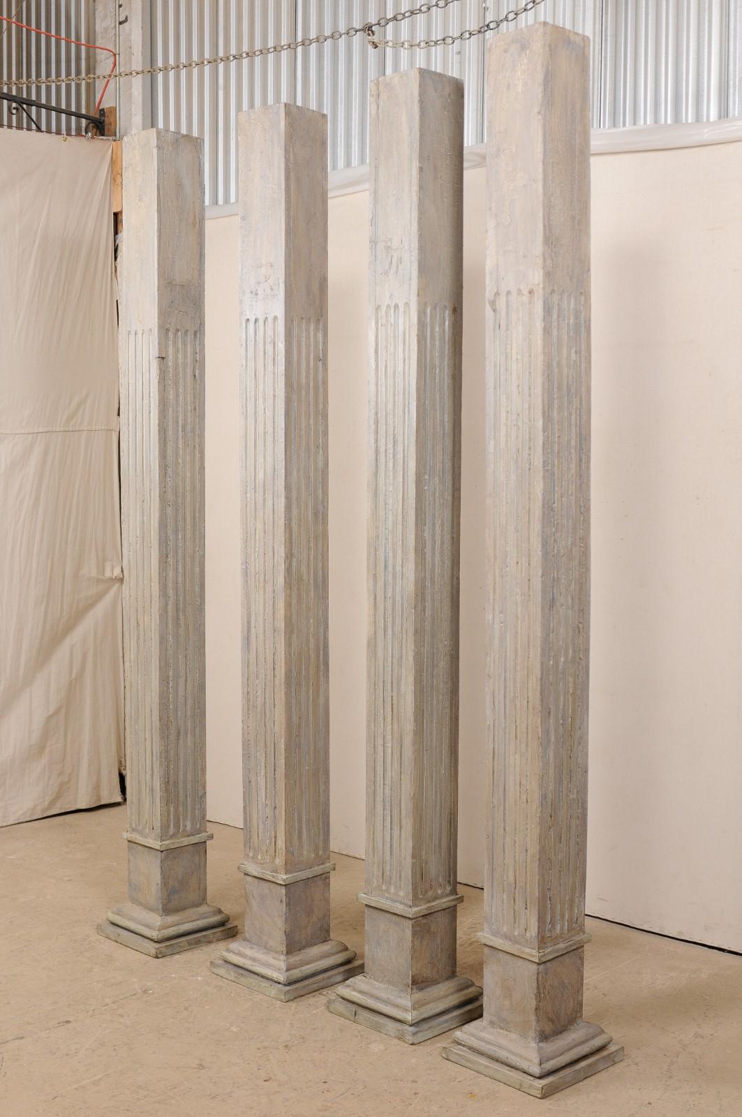 Set of Four 19th Century Square Fluted Painted Columns 7