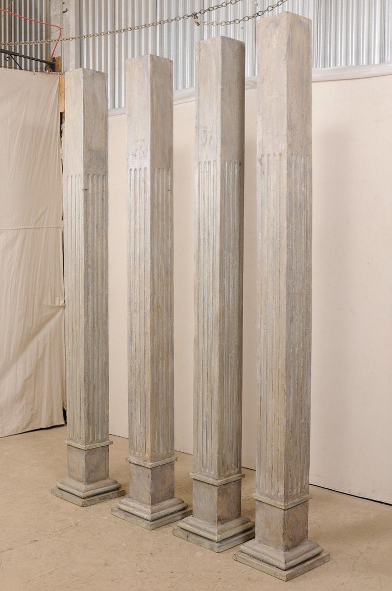 Set of Four 19th Century Square Fluted Painted Columns at 1stDibs