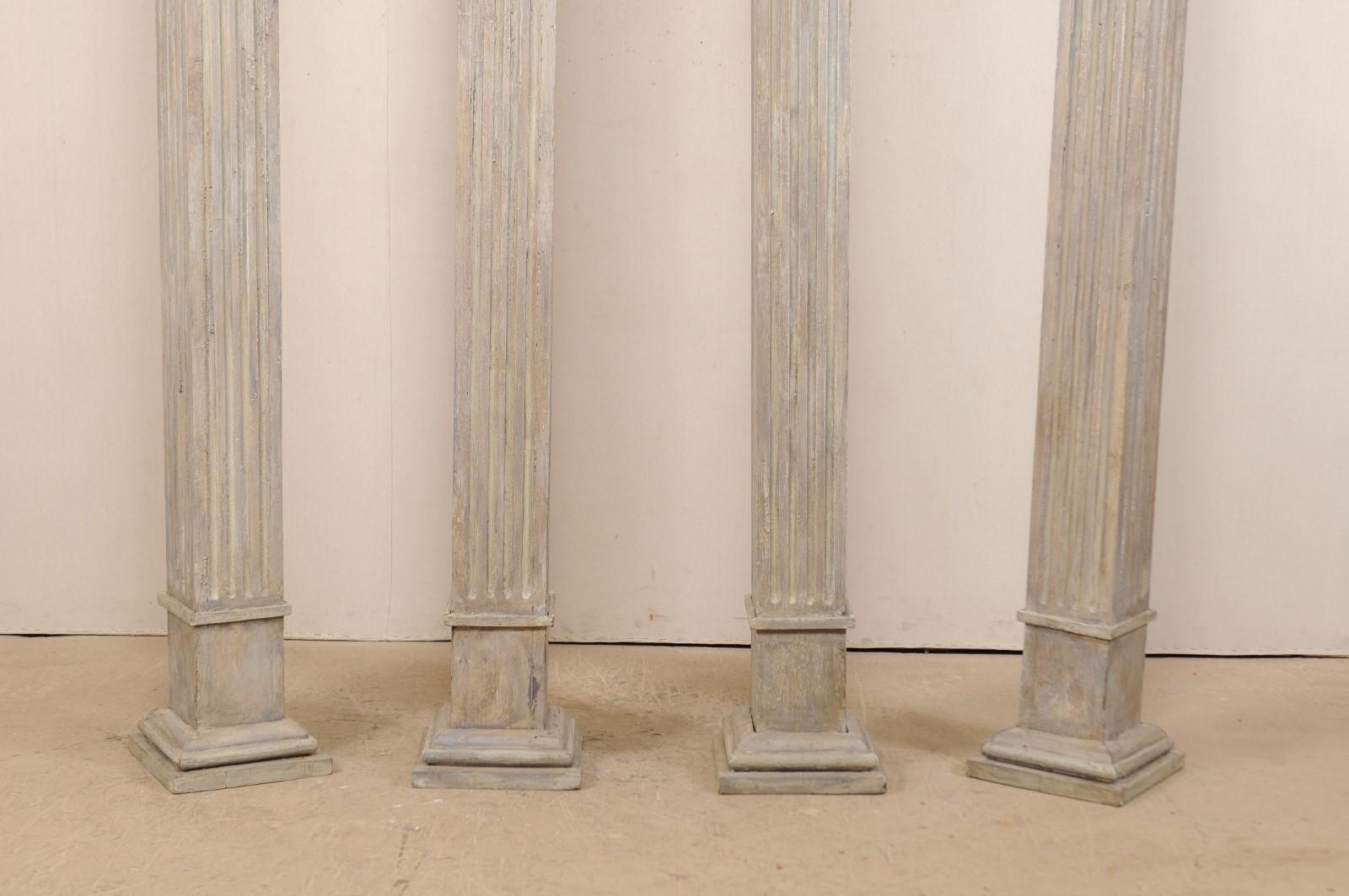 Set of Four 19th Century Square Fluted Painted Columns 1