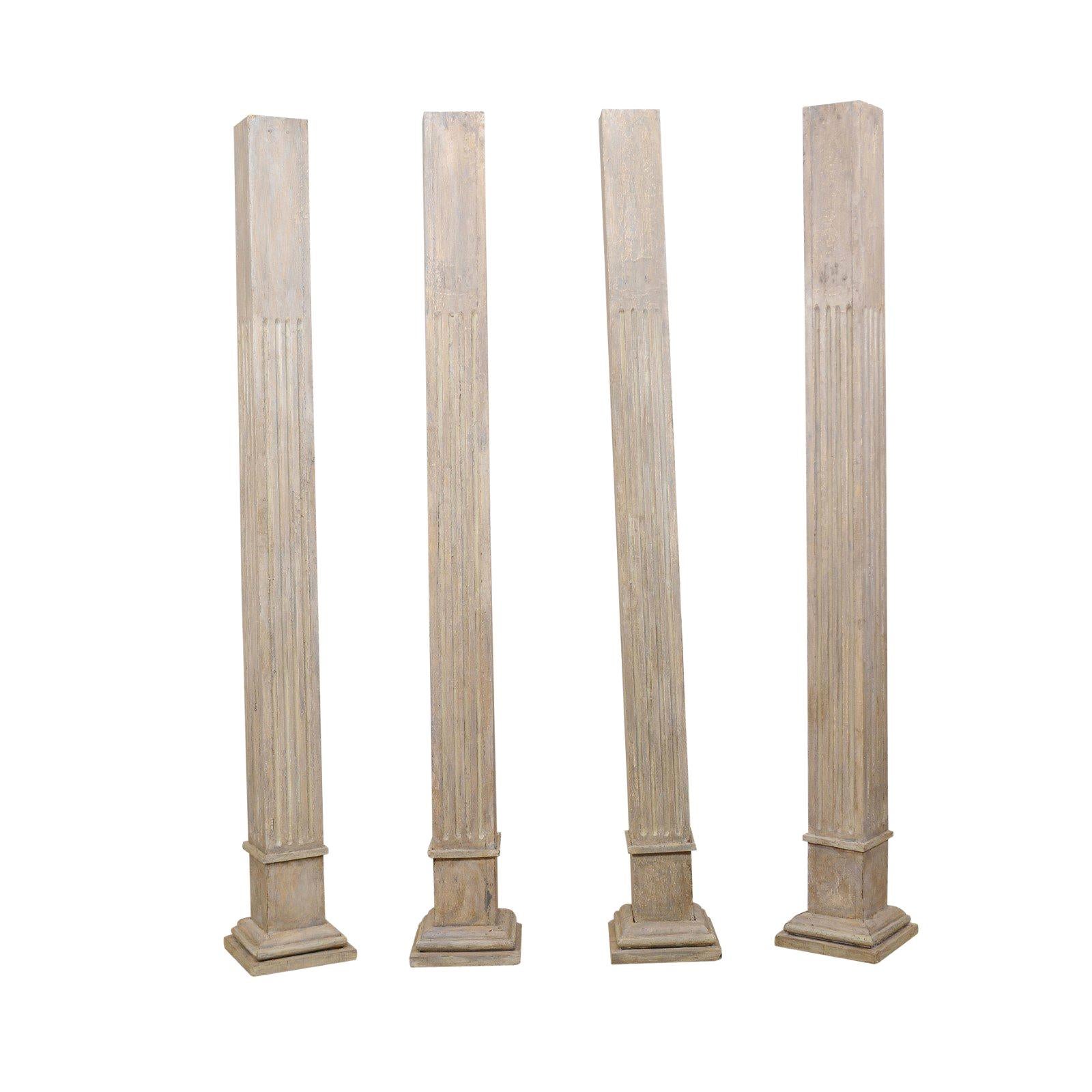 Set of Four 19th Century Square Fluted Painted Columns