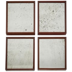 Antique Set of Four 19th Century Square Mirrors with Aged Glass in Mahogany Frames