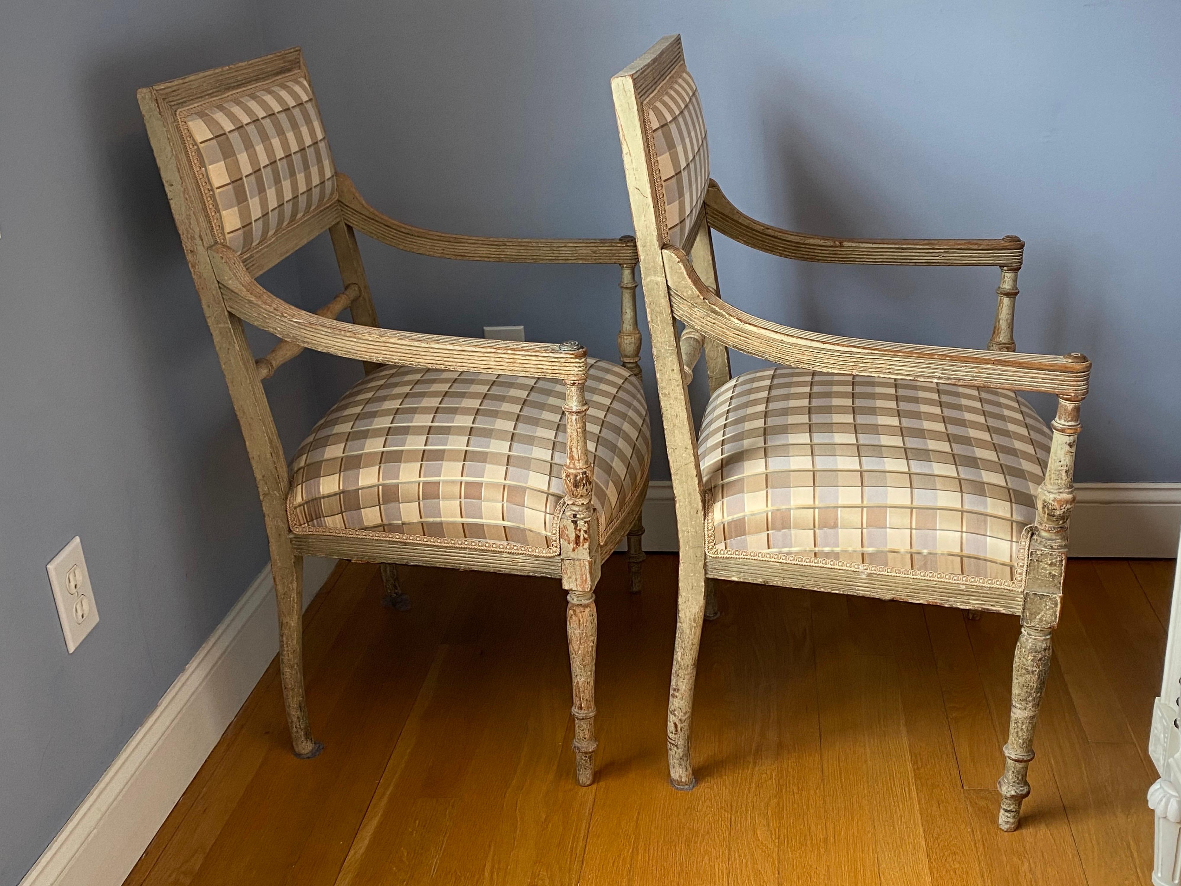 Set of Four 19th Century Swedish Painted Armchairs and Side Chairs For Sale 9