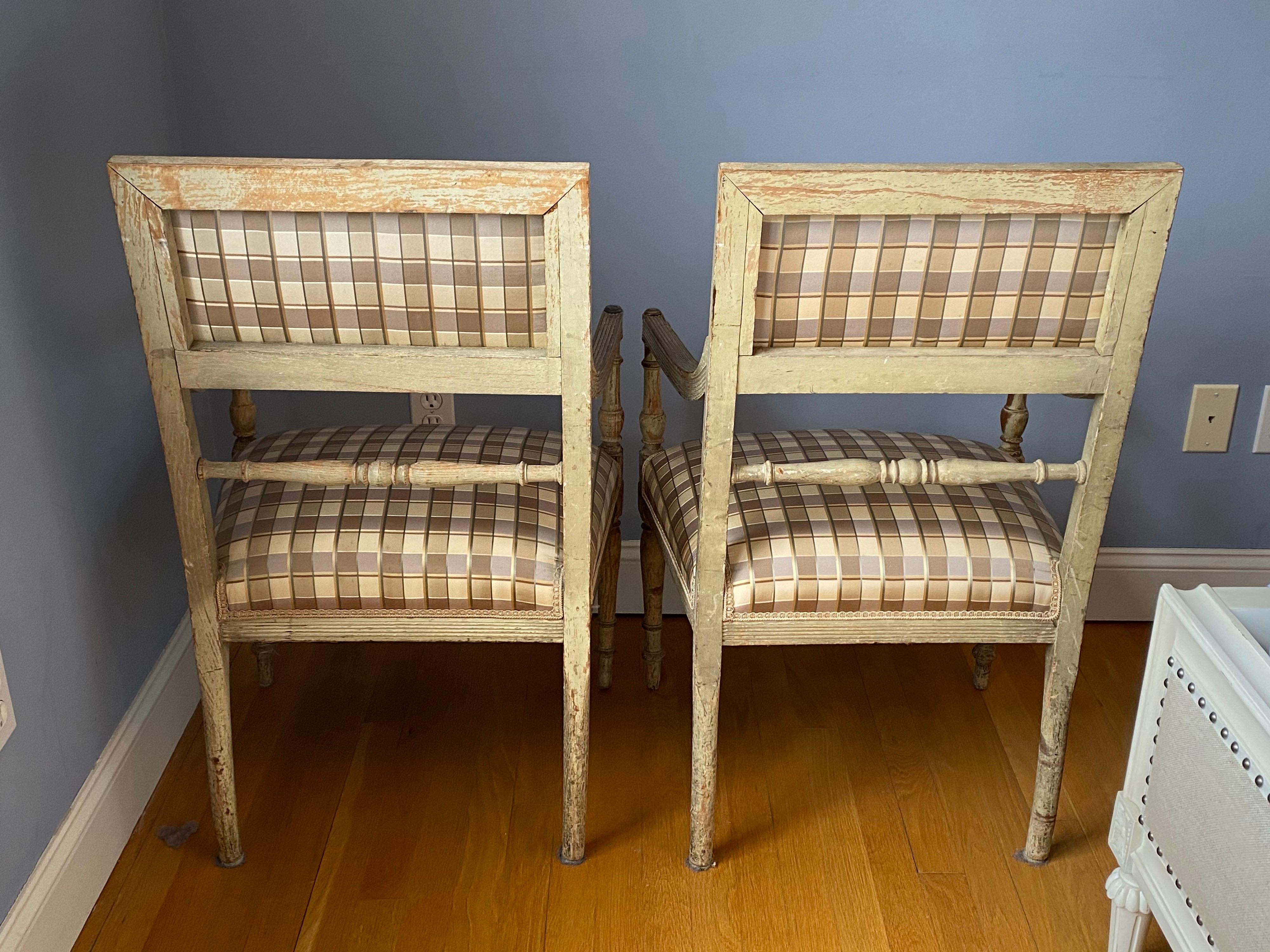 Set of Four 19th Century Swedish Painted Armchairs and Side Chairs For Sale 10