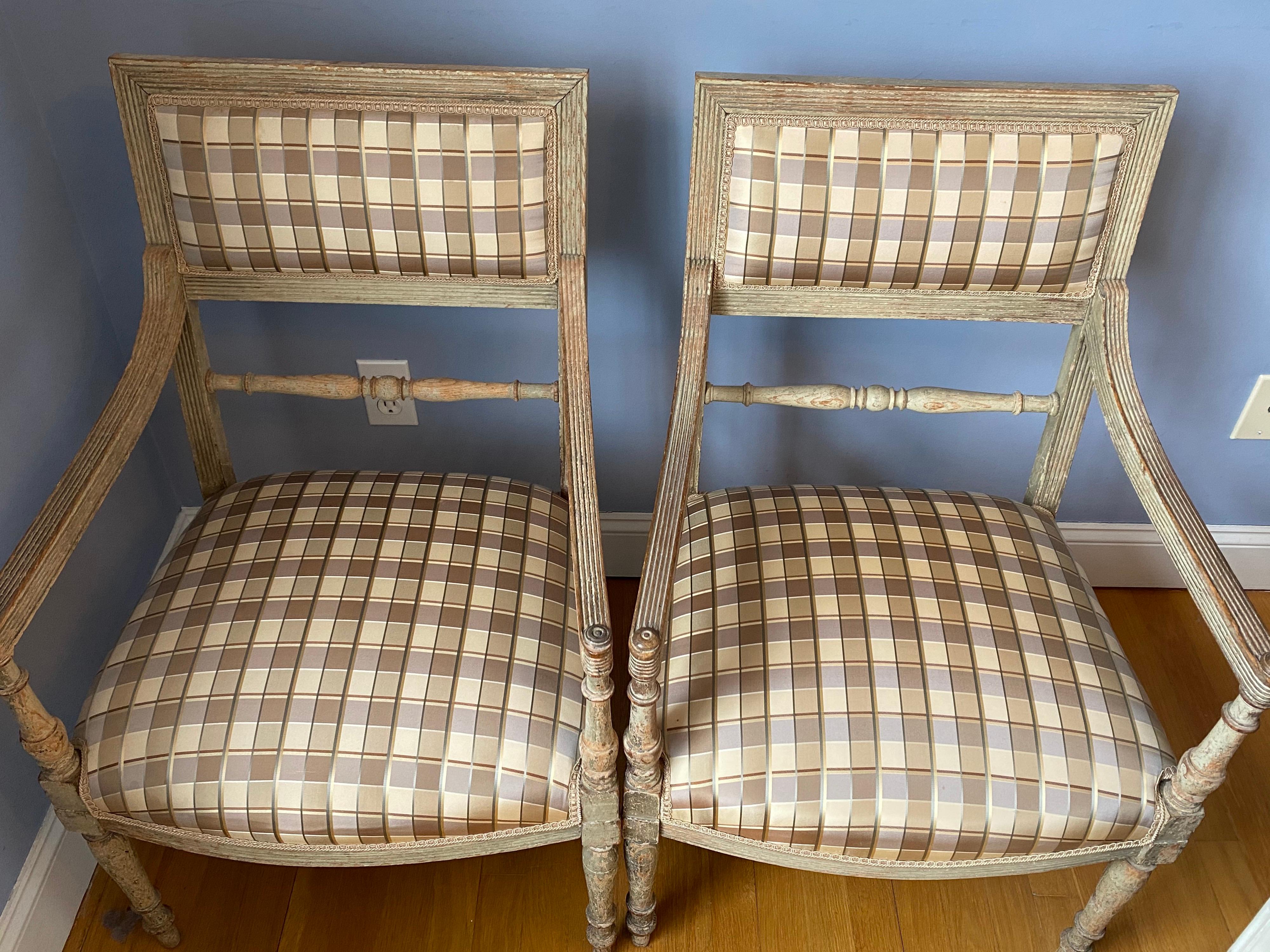Set of Four 19th Century Swedish Painted Armchairs and Side Chairs For Sale 11