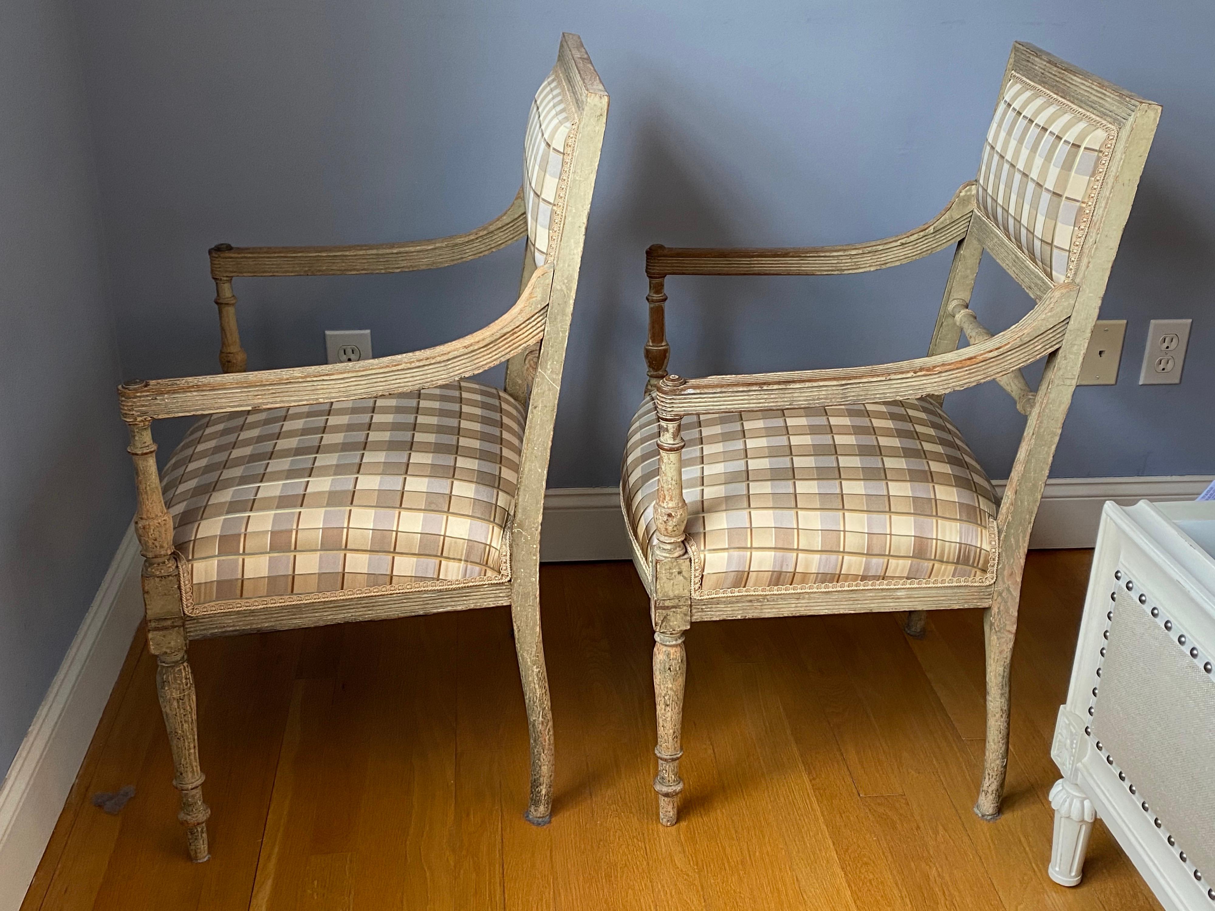 Set of Four 19th Century Swedish Painted Armchairs and Side Chairs For Sale 13