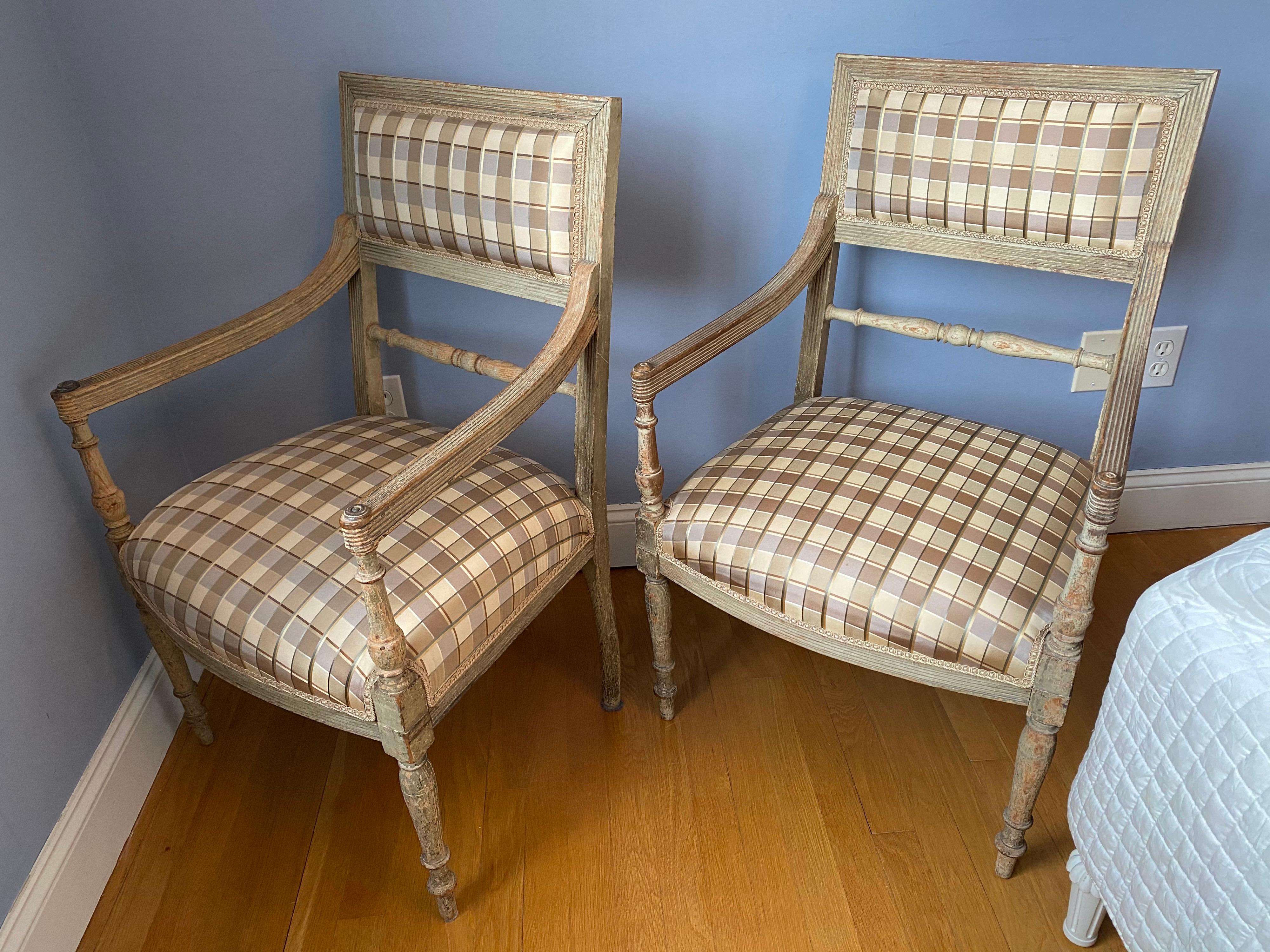 Wood Set of Four 19th Century Swedish Painted Armchairs and Side Chairs For Sale