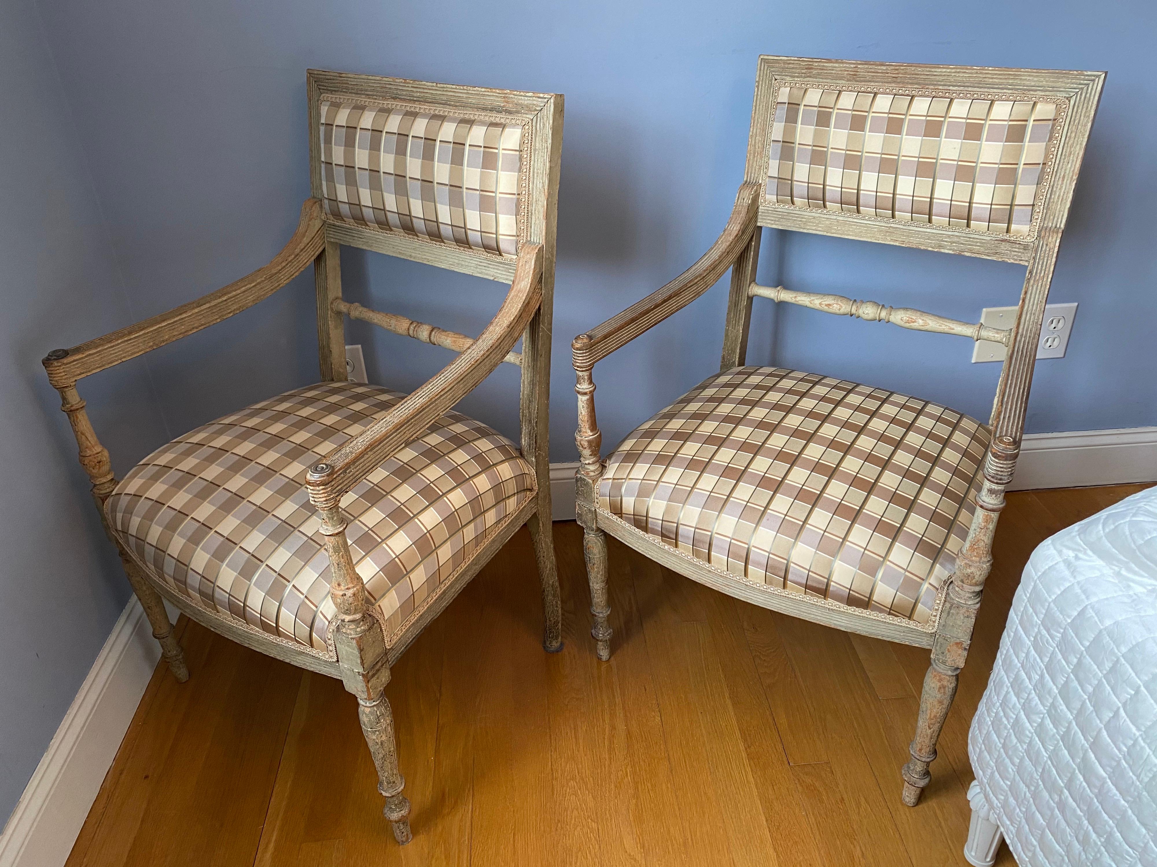 Set of Four 19th Century Swedish Painted Armchairs and Side Chairs For Sale 1