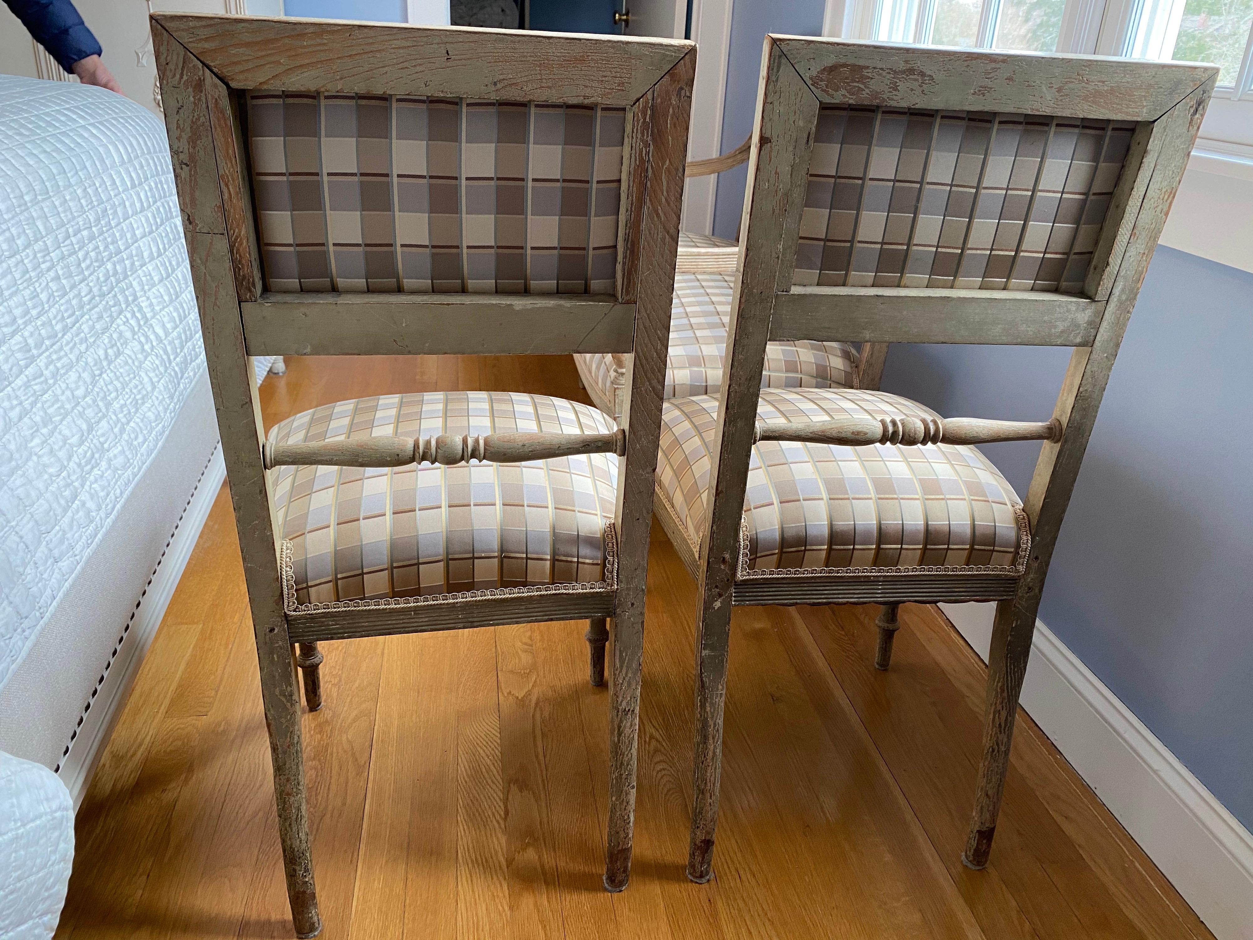 Set of Four 19th Century Swedish Painted Armchairs and Side Chairs For Sale 2