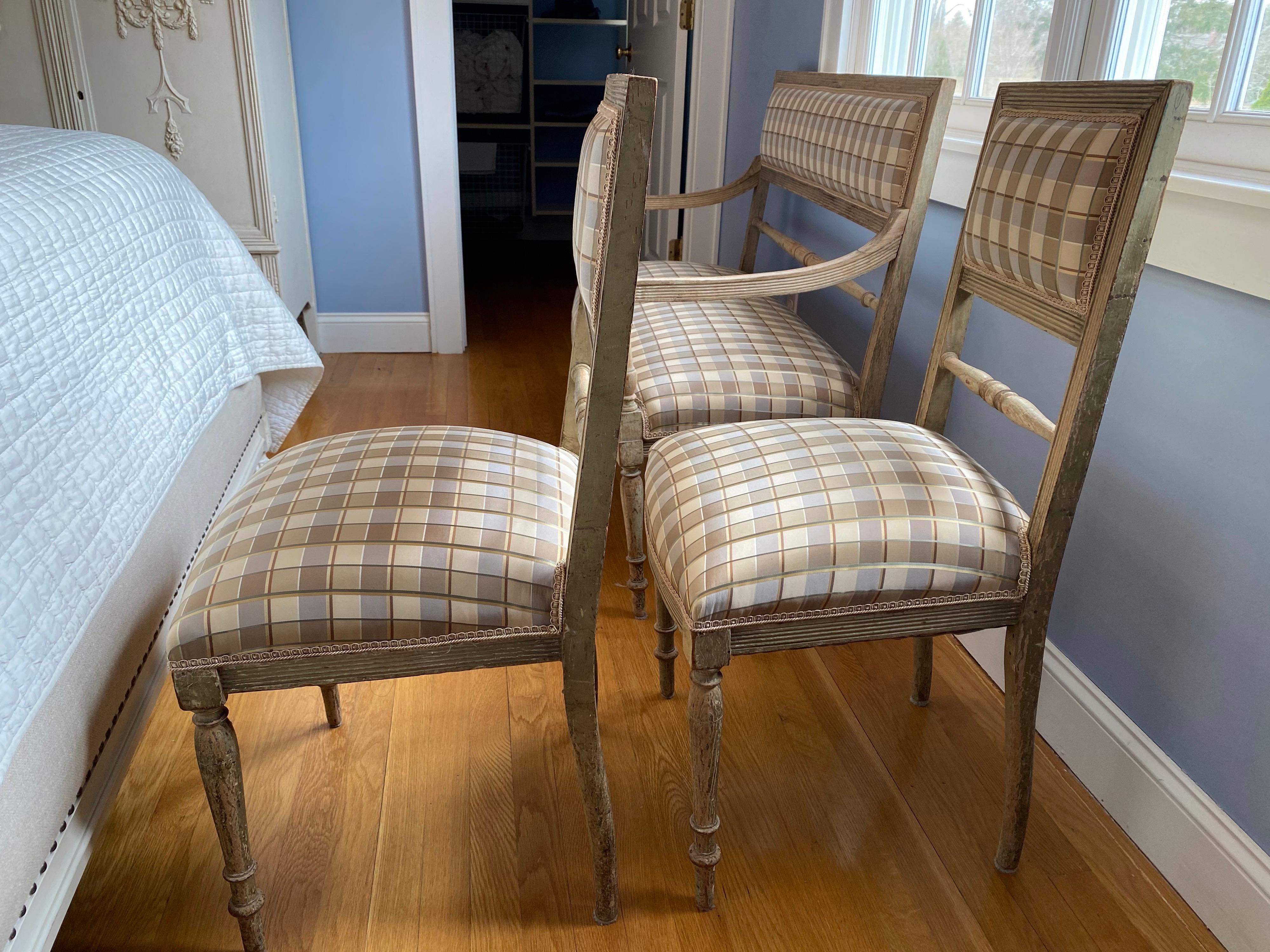 Set of Four 19th Century Swedish Painted Armchairs and Side Chairs For Sale 3