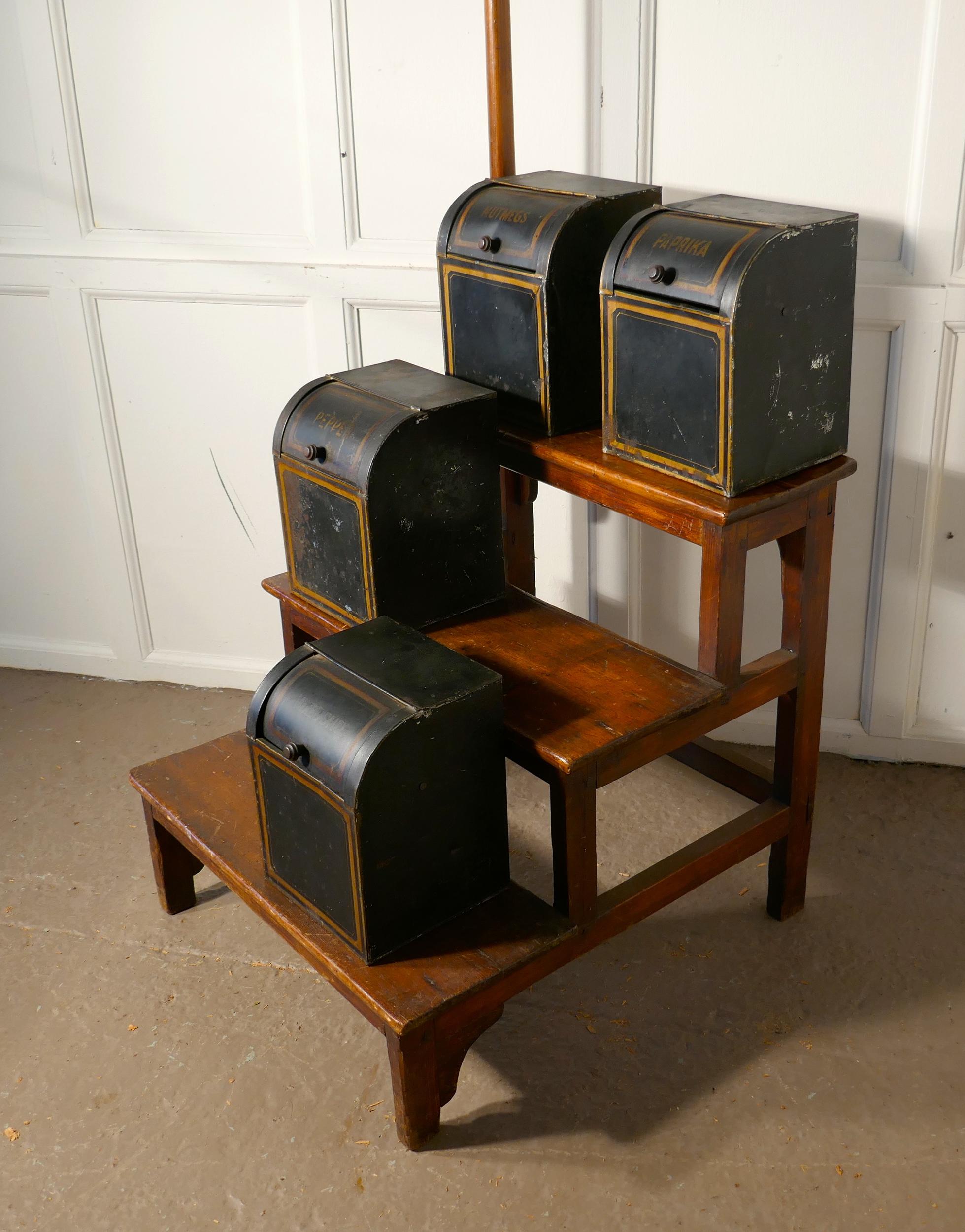 Set of Four 19th Century Tolewear Grocers Spice Canisters 5