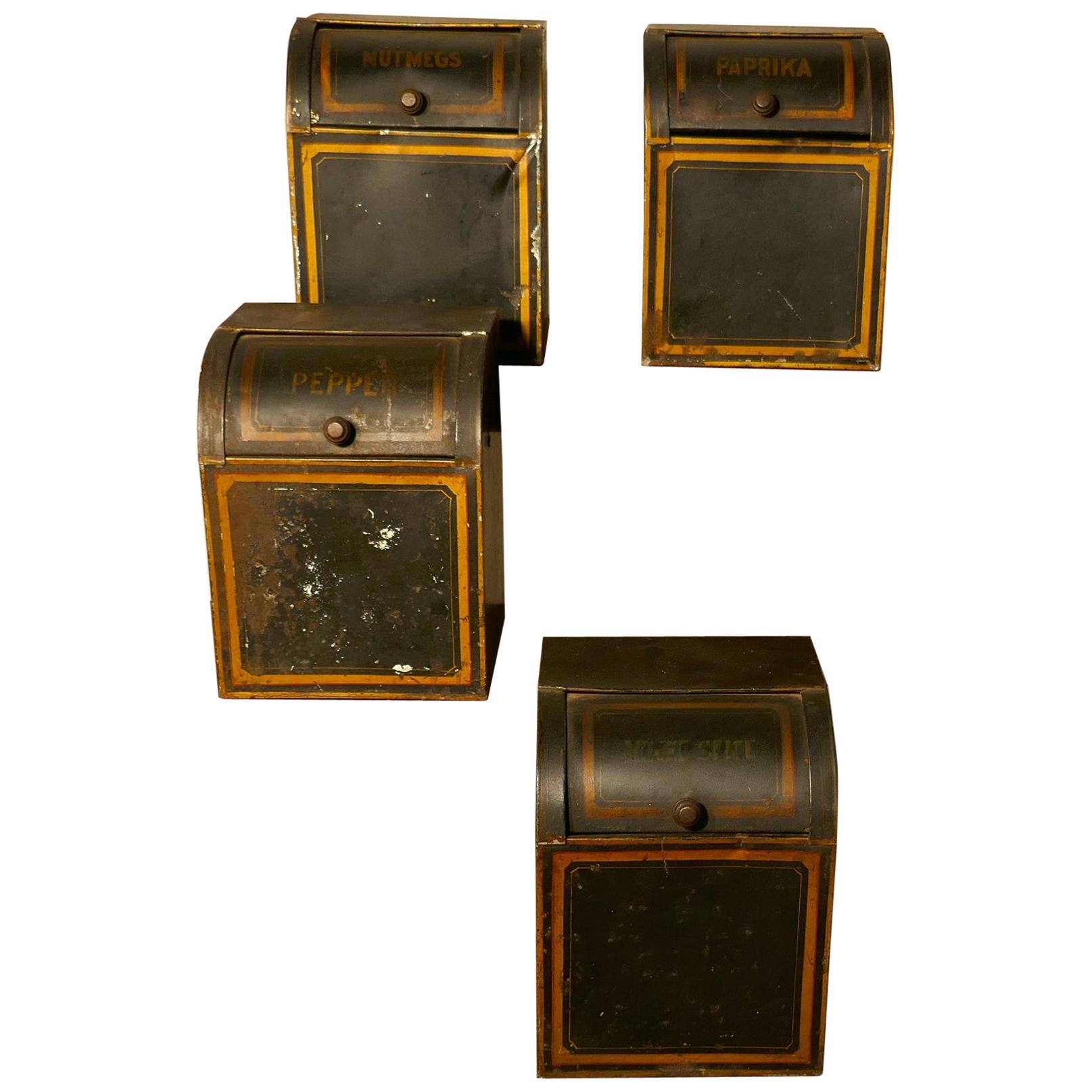 Set of Four 19th Century Tolewear Grocers Spice Canisters
