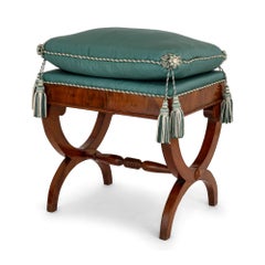 Set of Four 19th Century Upholstered Walnut X-frame Stools