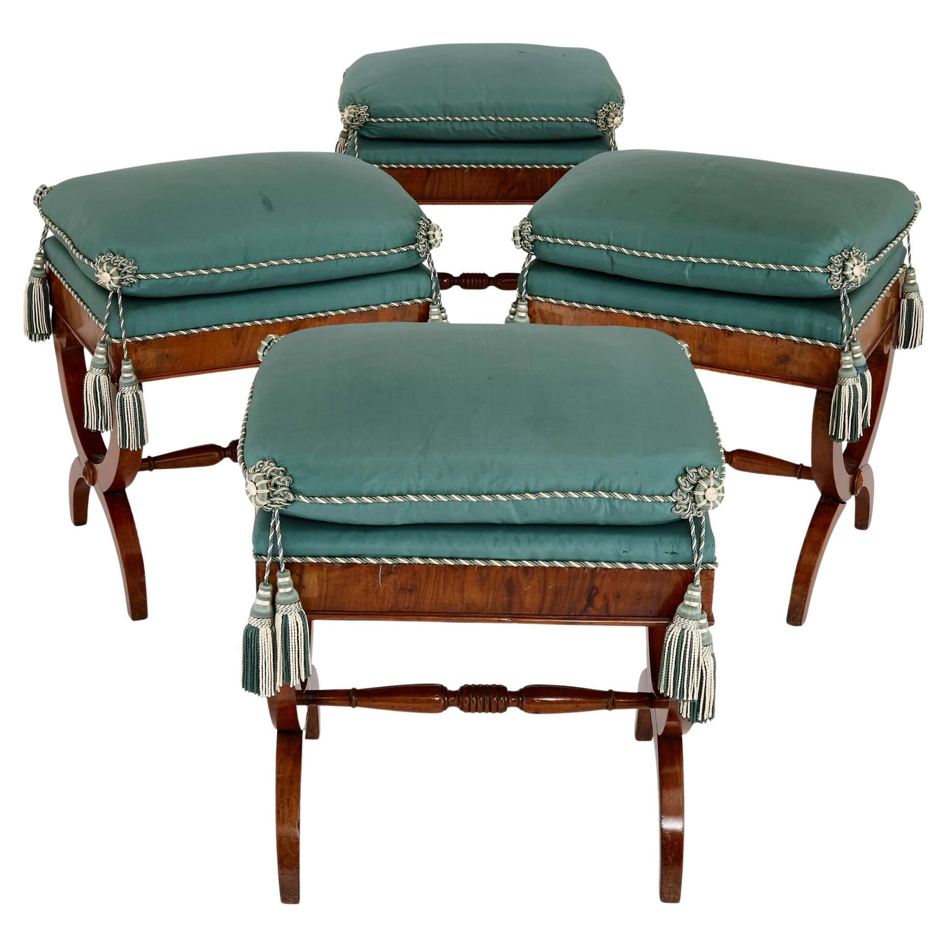 Set of Four 19th Century Upholstered Walnut X-frame Stools For Sale