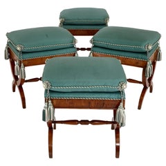 Set of Four 19th Century Upholstered Walnut X-frame Stools