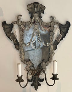 Satz von vier verspiegelten Wandleuchtern aus venezianischem Eisen des 19.