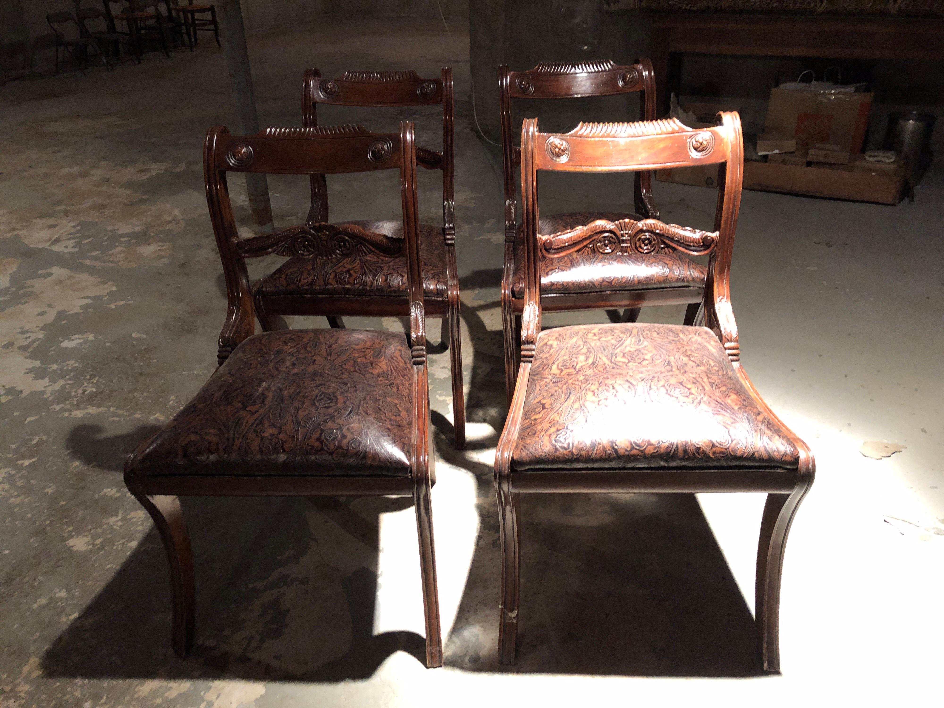 Embossed Set of Four 19th Century Victorian Mahogany Dining Chairs