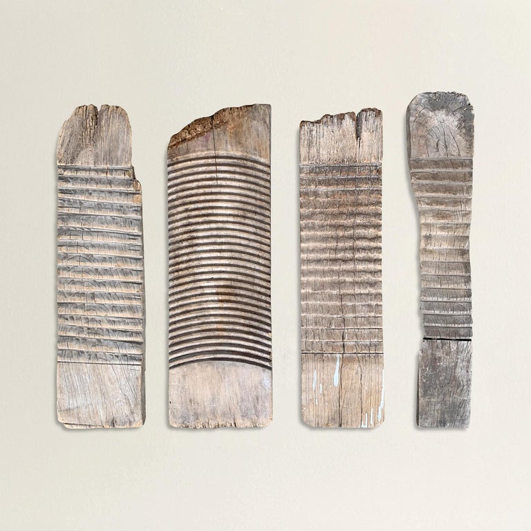 Set of Four 19th Century Washboards on Custom Wall Mounts at 1stDibs