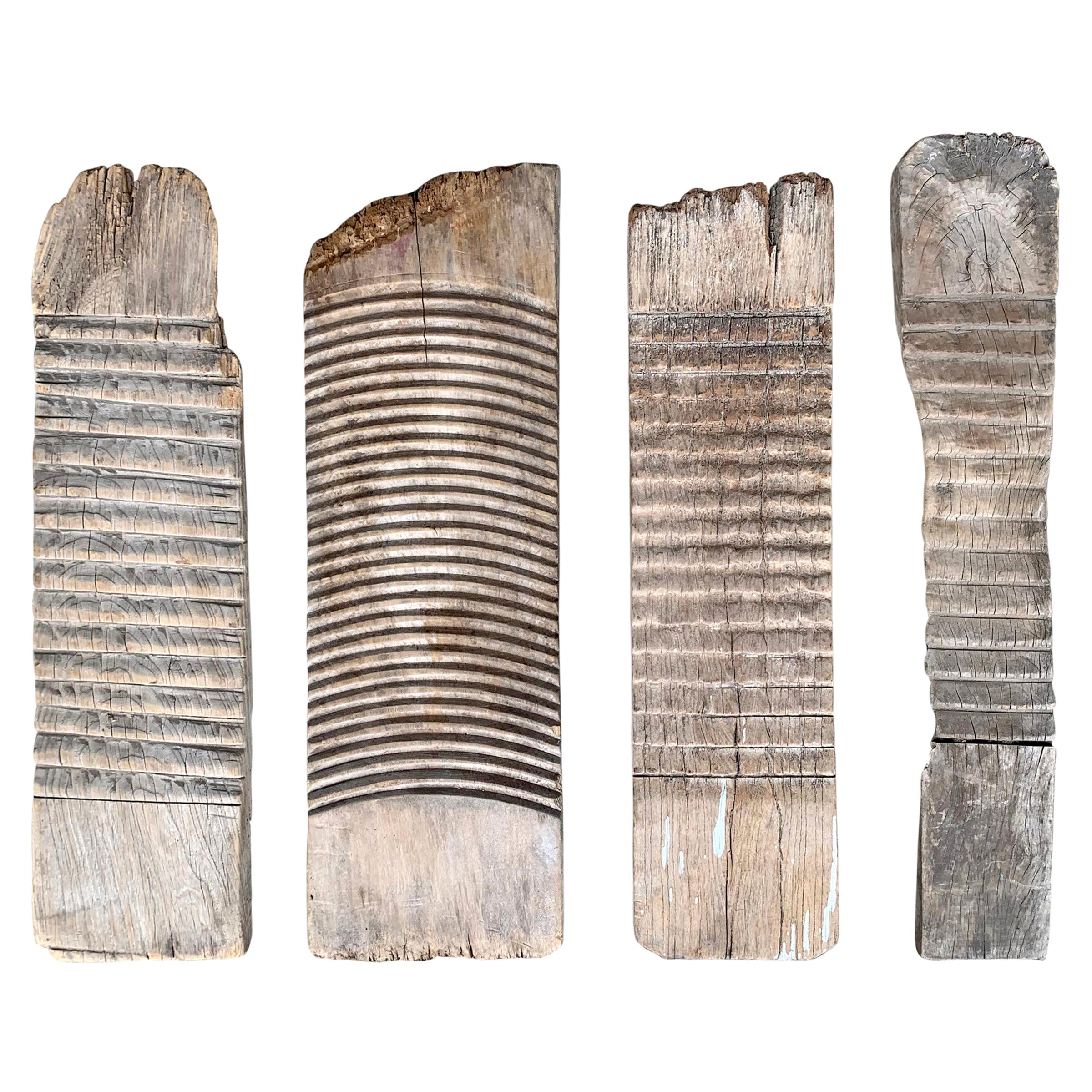 Set of Four 19th Century Washboards on Custom Wall Mounts