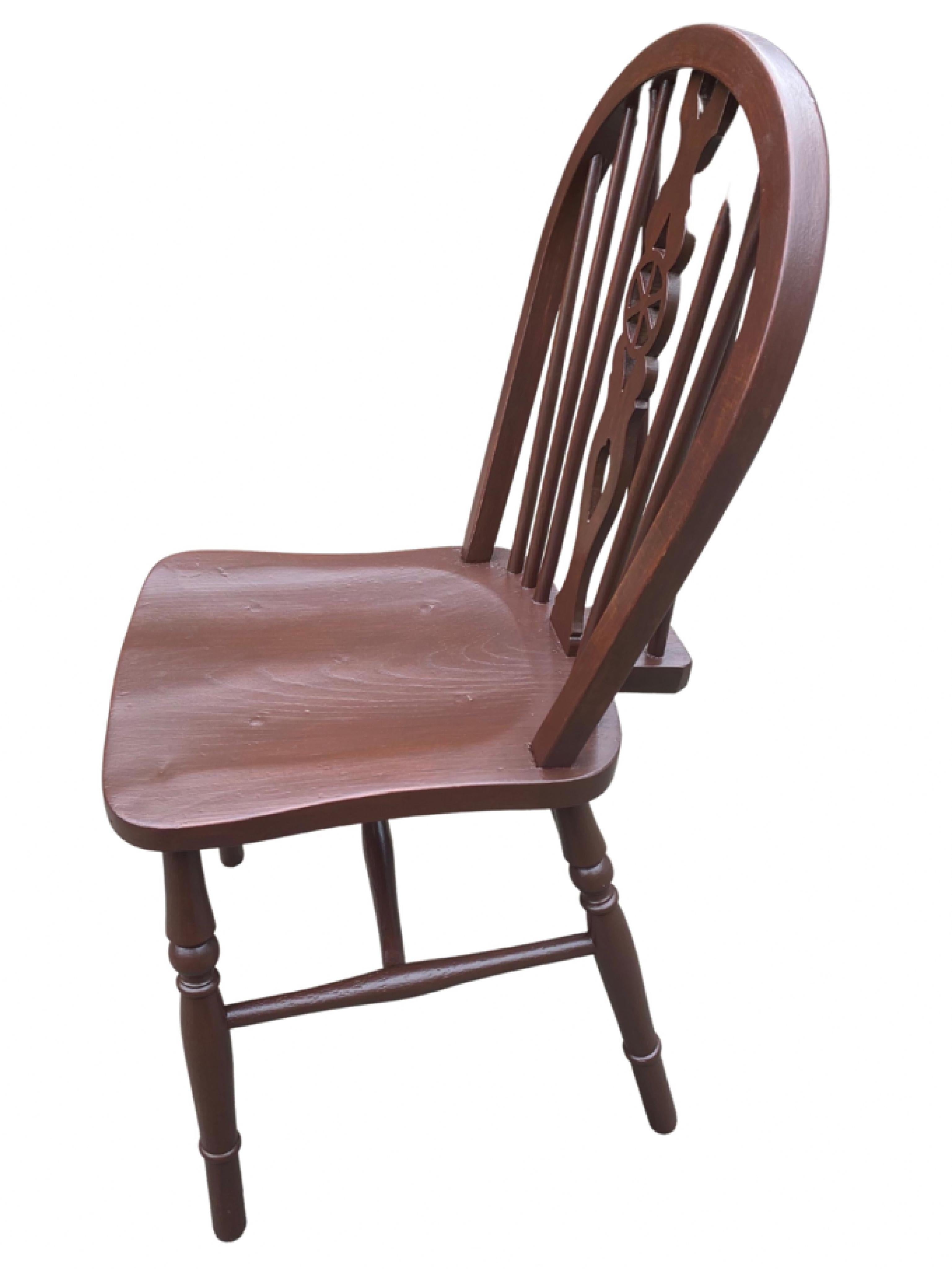 Edwardian Set of Four 19th Century Windsor Wheel Back Kitchen Chairs in Solid Elm Tree For Sale