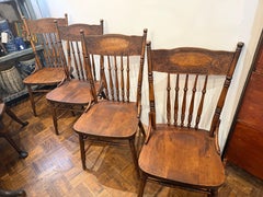 Set of Four 19thc Old Surface Press Back Ranch Chairs