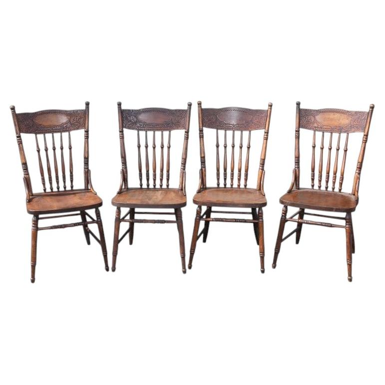 Set of Four 19thc Old Surface Press Back Ranch Chairs For Sale