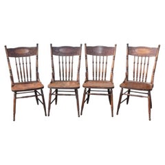 Set of Four 19thc Old Surface Press Back Ranch Chairs