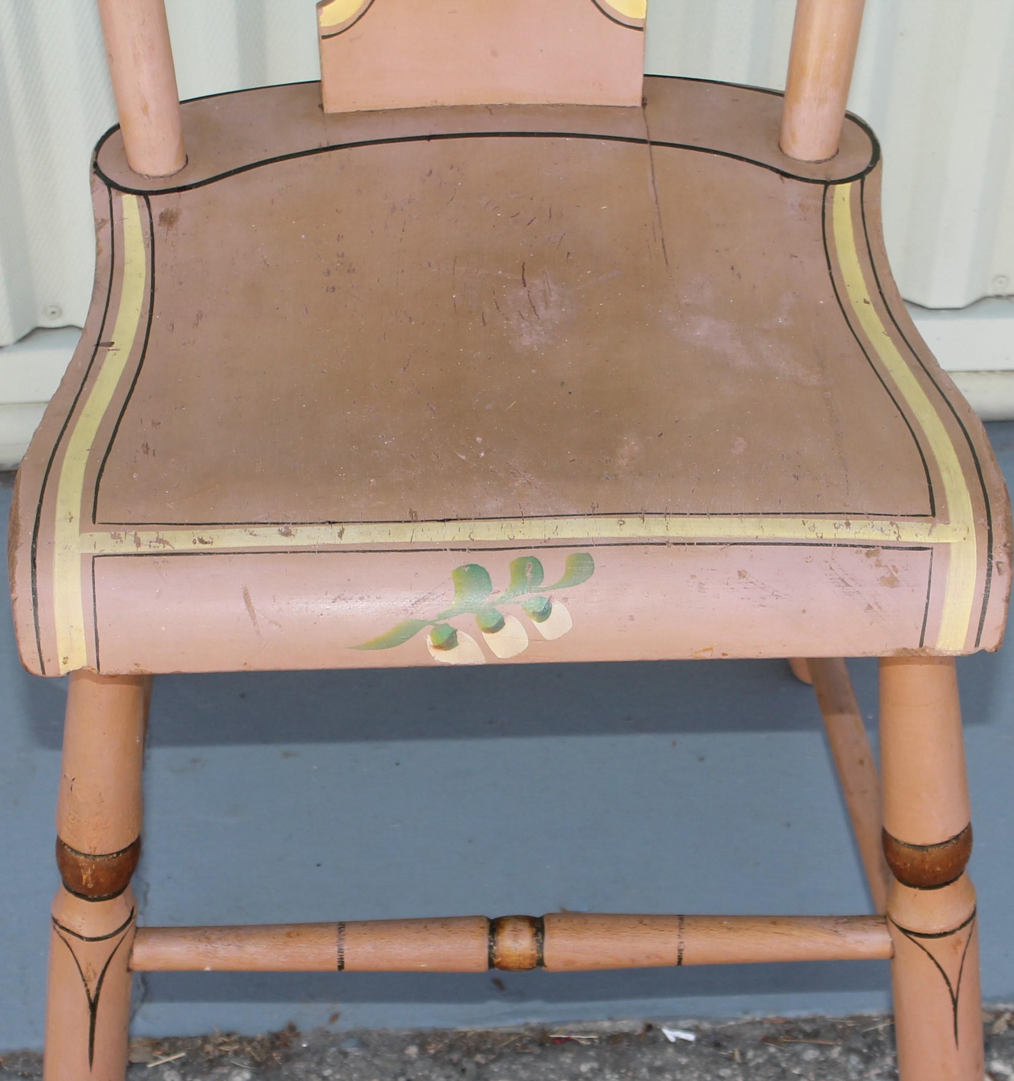 Set of Four 19th C Original Painted Pennsylvania Plank Bottom Chairs For Sale 2