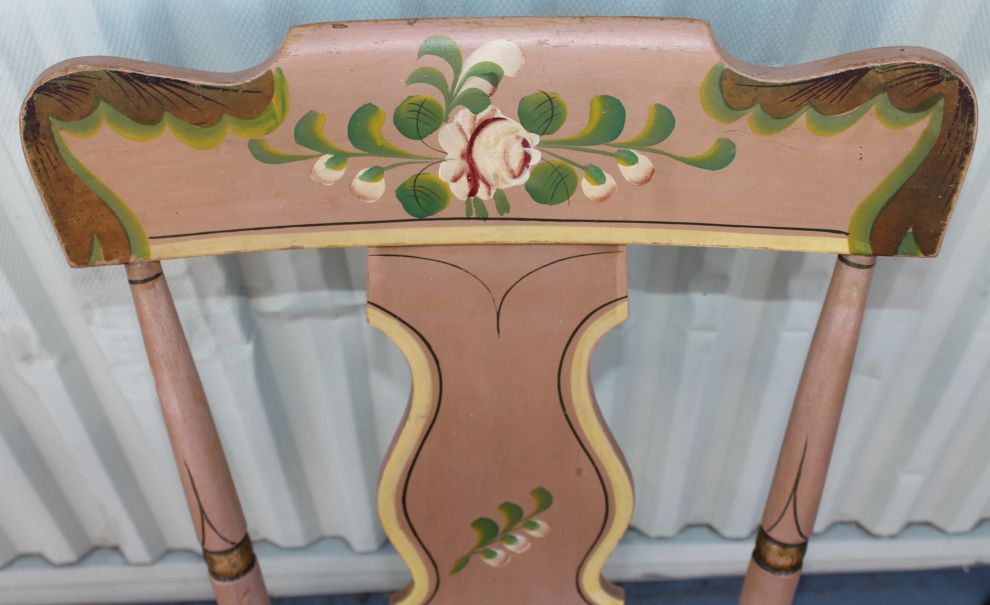 Set of Four 19th C Original Painted Pennsylvania Plank Bottom Chairs For Sale 3