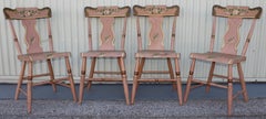 Set of Four 19th C Original Painted Pennsylvania Plank Bottom Chairs