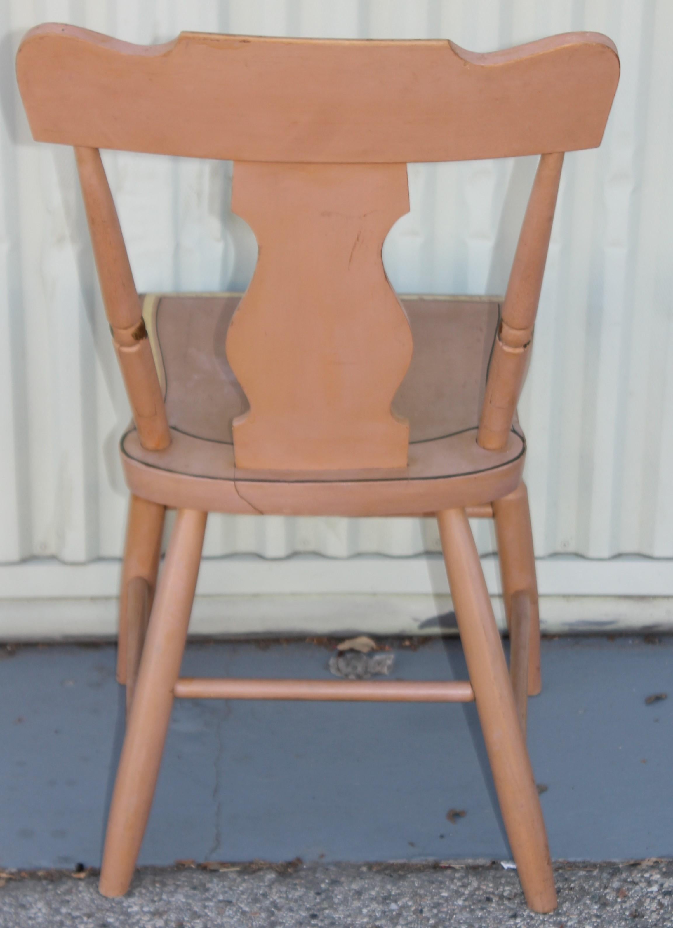 Hand-Painted Set of Four 19th C Original Painted Pennsylvania Plank Bottom Chairs For Sale