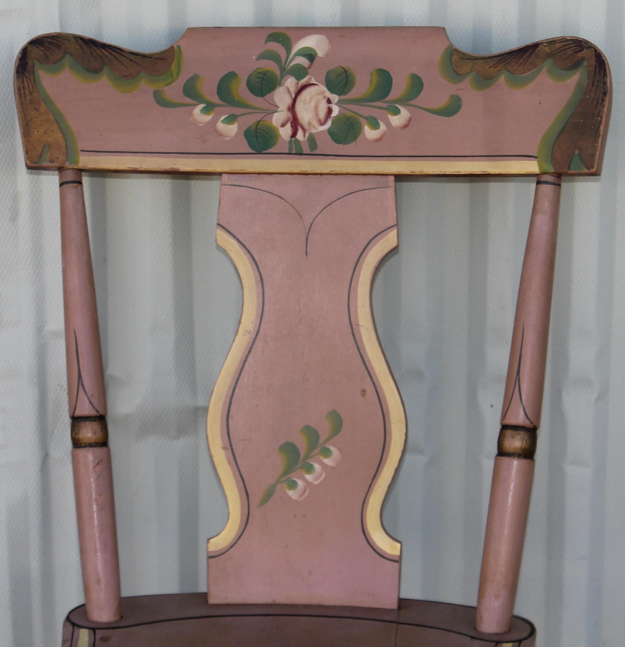 19th Century Set of Four 19th C Original Painted Pennsylvania Plank Bottom Chairs For Sale
