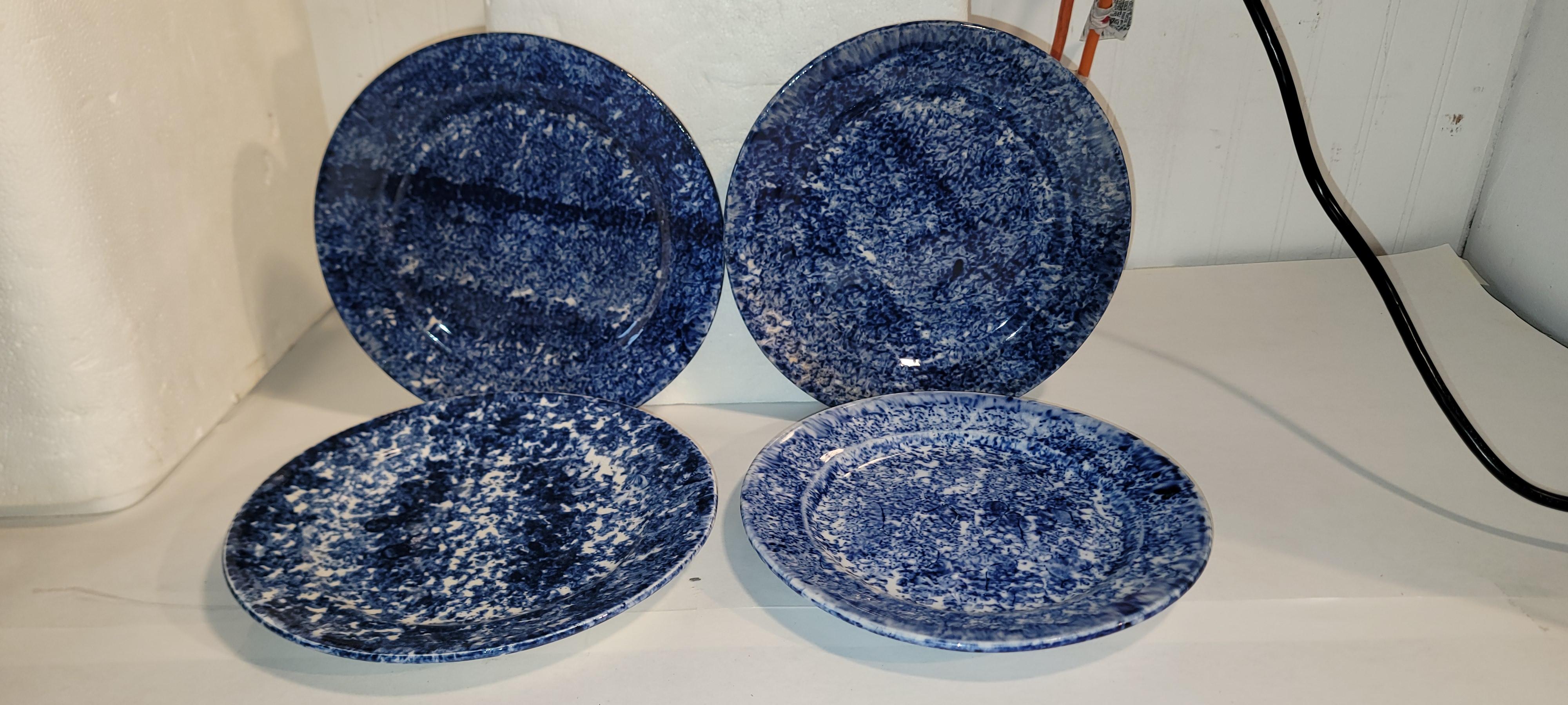 Folk Art Set of Four 19Thc Sponge Ware Plates -4 For Sale