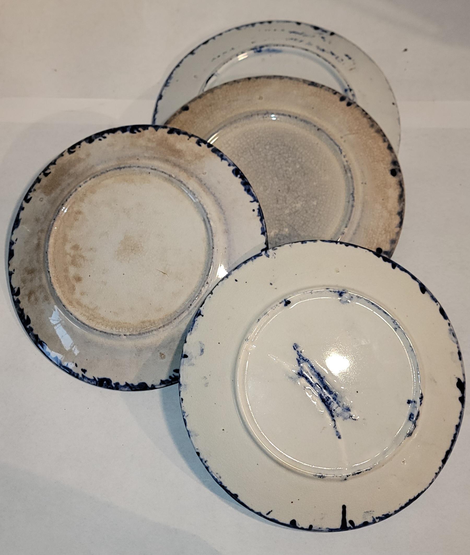American Set of Four 19Thc Sponge Ware Plates -4 For Sale