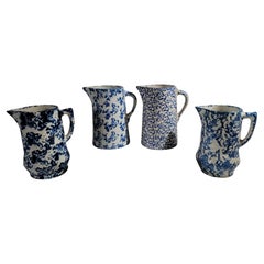 Antique Set of Four 19thc Spongeware Pitchers