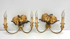 Set of Four 2-Light Tole Sconces Cherub Angel Heads Gilded Metal, Italy, 1960s