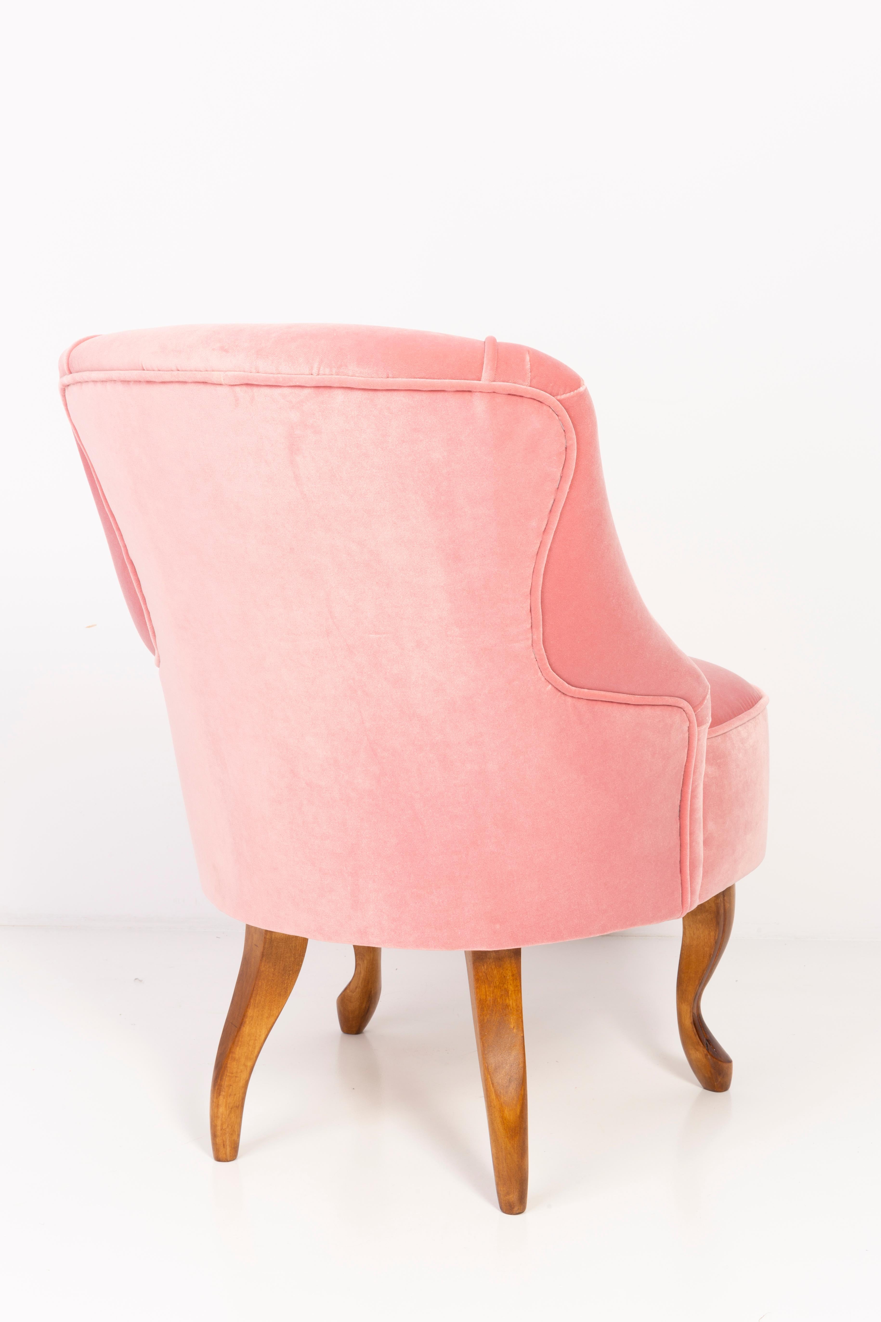 Velvet Set of Four 20th Century Art Deco Baby Pink Armchairs, 1950s For Sale
