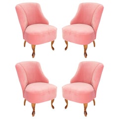 Set of Four 20th Century Art Deco Baby Pink Armchairs, 1950s
