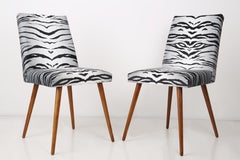 Set of Four 20th Century Black and White Zebra Velvet Chairs, Europe, 1960s