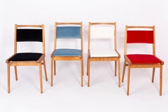 Set of Four 20th Century Black Blue White and Red Velvet Chairs, Poland, 1960s