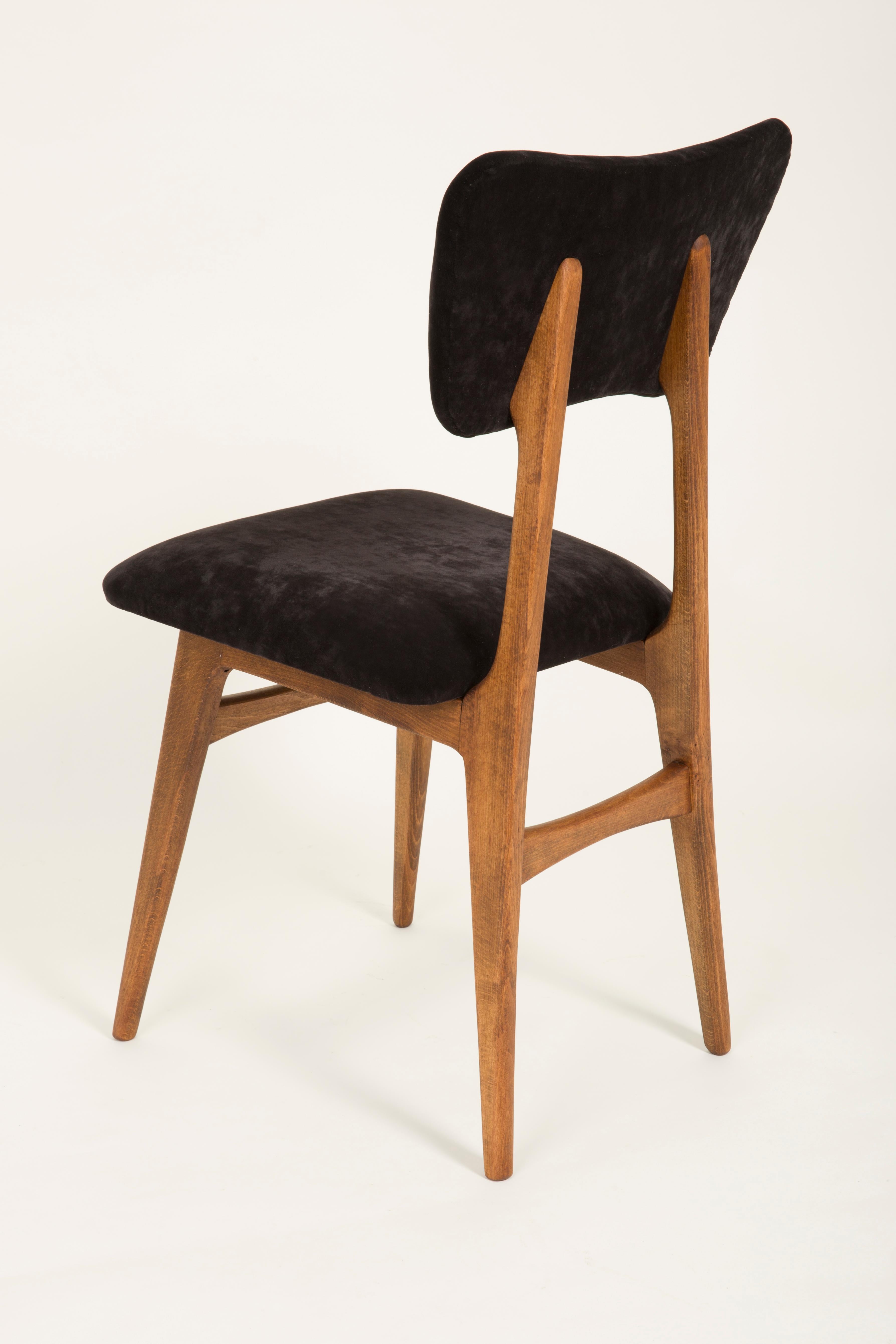 Set of Four 20th Century Black Velvet Chairs, 1960s 6