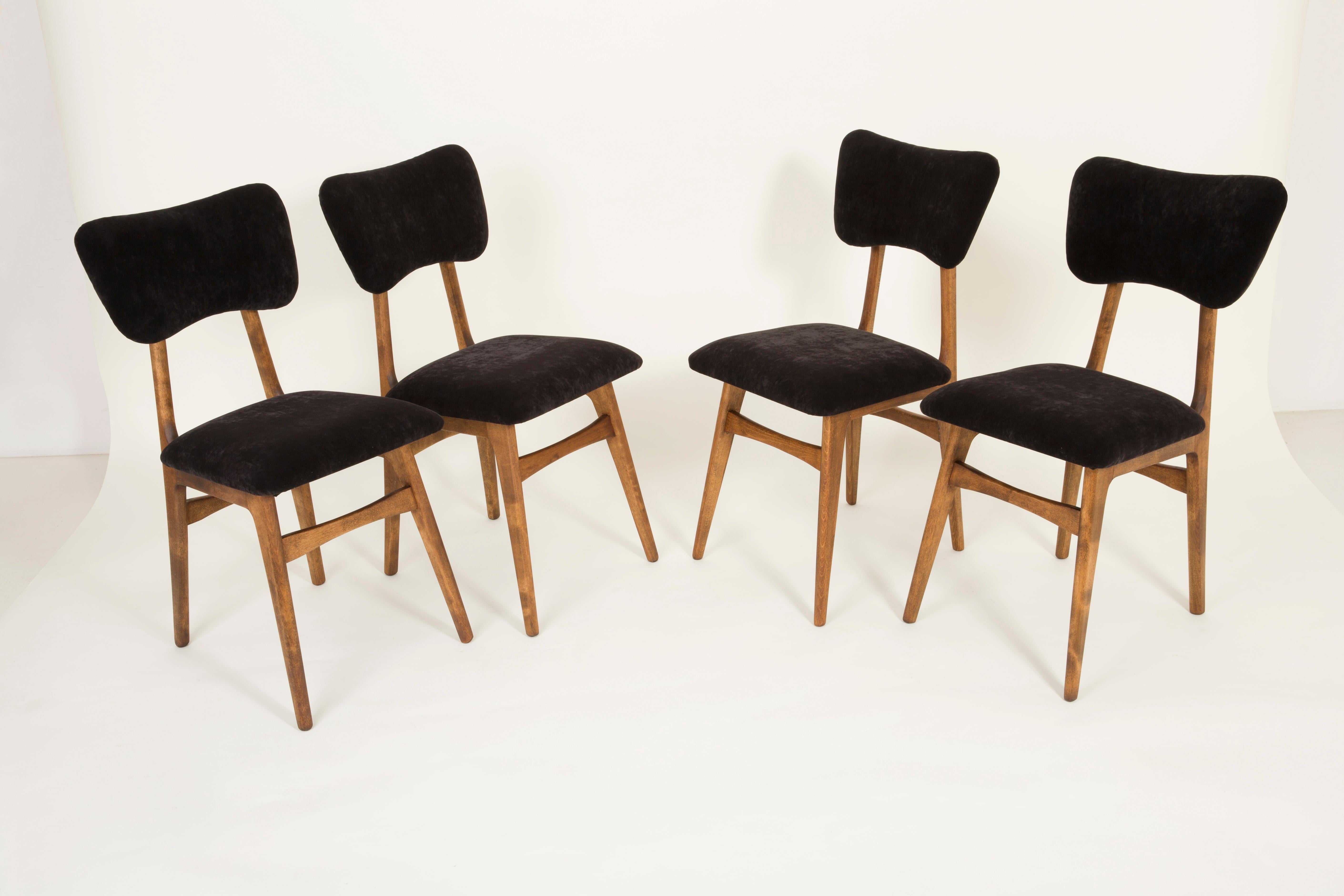 Mid-Century Modern Set of Four 20th Century Black Velvet Chairs, 1960s